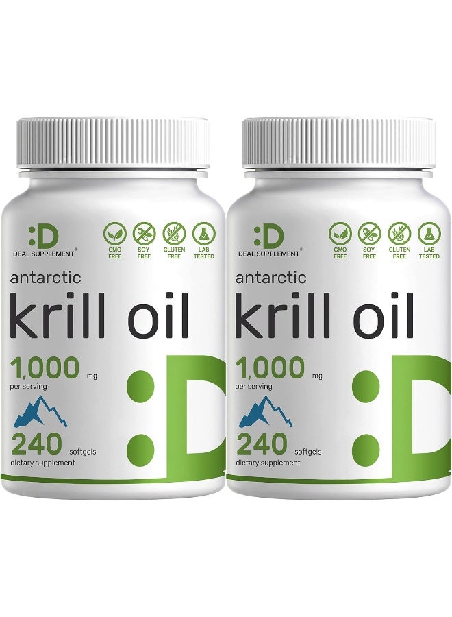 DEAL SUPPLEMENT فيتامينات إيجل شاين 2 عبوة زيت كريل من القارة القطبية الجنوبية، 1,000 ملغ لكل حصة، 480 كبسولة لينة - Image 1