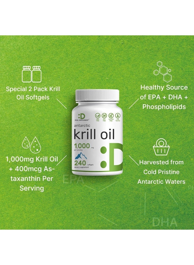 DEAL SUPPLEMENT فيتامينات إيجل شاين 2 عبوة زيت كريل من القارة القطبية الجنوبية، 1,000 ملغ لكل حصة، 480 كبسولة لينة - Image 4