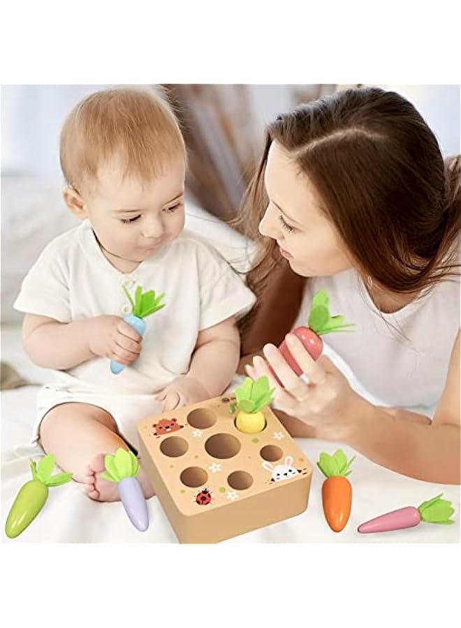 Montessori Toys for 1 2 3 Year Old Toddlers, Macron Carrot Harvest Game Wooden Toys for Baby Boys and Girls, Educational Learning Shape Sorting Matching Gifts for Babies 1-3 - Image 3
