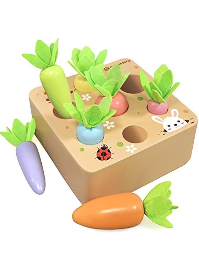 Montessori Toys for 1 2 3 Year Old Toddlers, Macron Carrot Harvest Game Wooden Toys for Baby Boys and Girls, Educational Learning Shape Sorting Matching Gifts for Babies 1-3 - Image 1