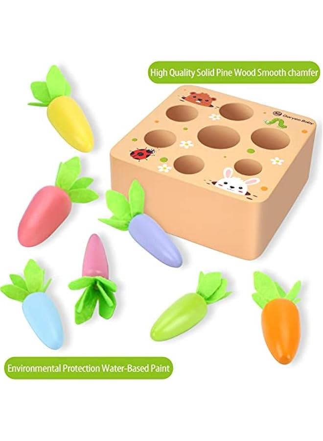 Montessori Toys for 1 2 3 Year Old Toddlers, Macron Carrot Harvest Game Wooden Toys for Baby Boys and Girls, Educational Learning Shape Sorting Matching Gifts for Babies 1-3 - Image 2