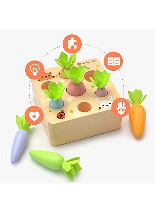 Montessori Toys for 1 2 3 Year Old Toddlers, Macron Carrot Harvest Game Wooden Toys for Baby Boys and Girls, Educational Learning Shape Sorting Matching Gifts for Babies 1-3 - Image 5