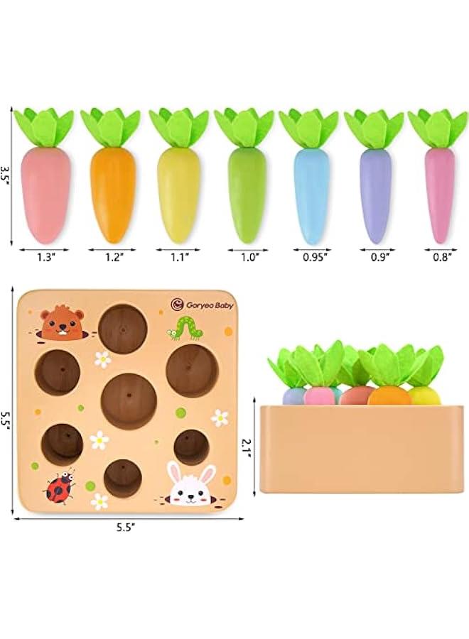 Montessori Toys for 1 2 3 Year Old Toddlers, Macron Carrot Harvest Game Wooden Toys for Baby Boys and Girls, Educational Learning Shape Sorting Matching Gifts for Babies 1-3 - Image 4