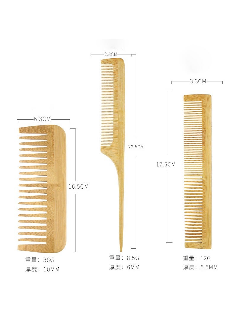 BONITO 6PCS Natural Bamboo Comb Set Wooden Massage Hair Brush, Bamboo Comb Paddle Detangling Hairbrush, Wide-Tooth and Tail Comb No Bristle, Suit for Women Men and Kids Thick/Thin/Curly/Dry Hair - Image 3