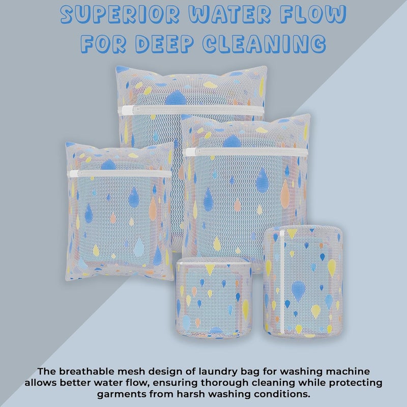 Kuber Industries Set of 30 Polyester Mesh Laundry Bag with Zip Reusable Washing Bags for Washing Machine Ideal for Delicate Fabrics Lingerie Shoes Protection YZ13 Drop Print White - Image 4