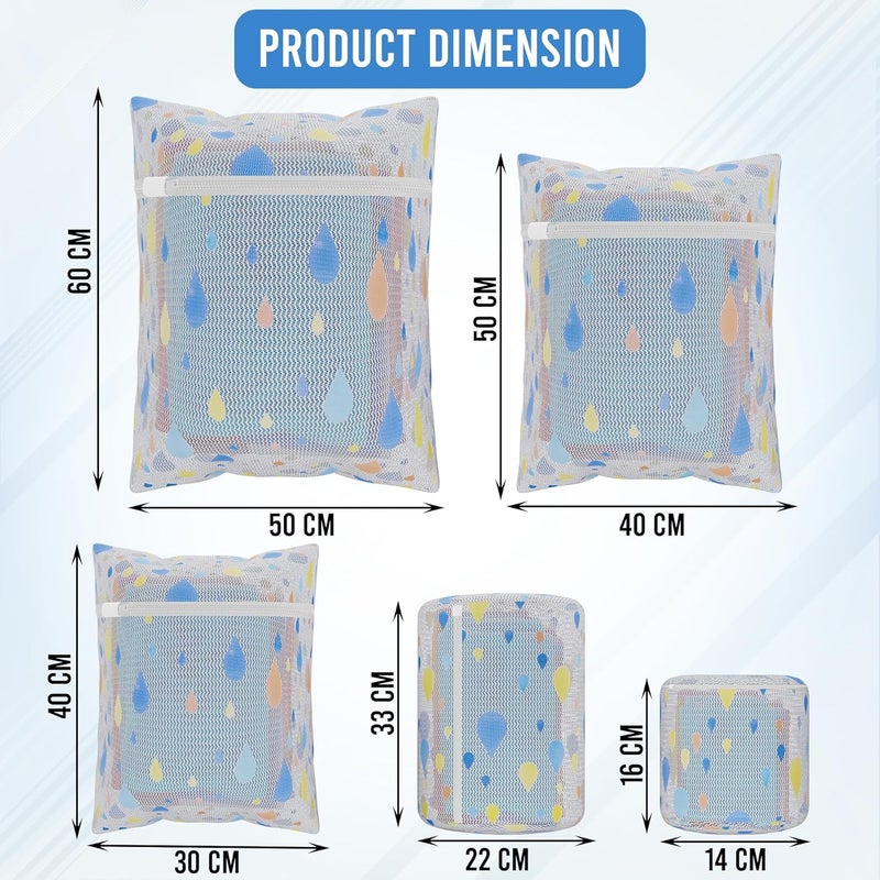 Kuber Industries Set of 30 Polyester Mesh Laundry Bag with Zip Reusable Washing Bags for Washing Machine Ideal for Delicate Fabrics Lingerie Shoes Protection YZ13 Drop Print White - Image 3
