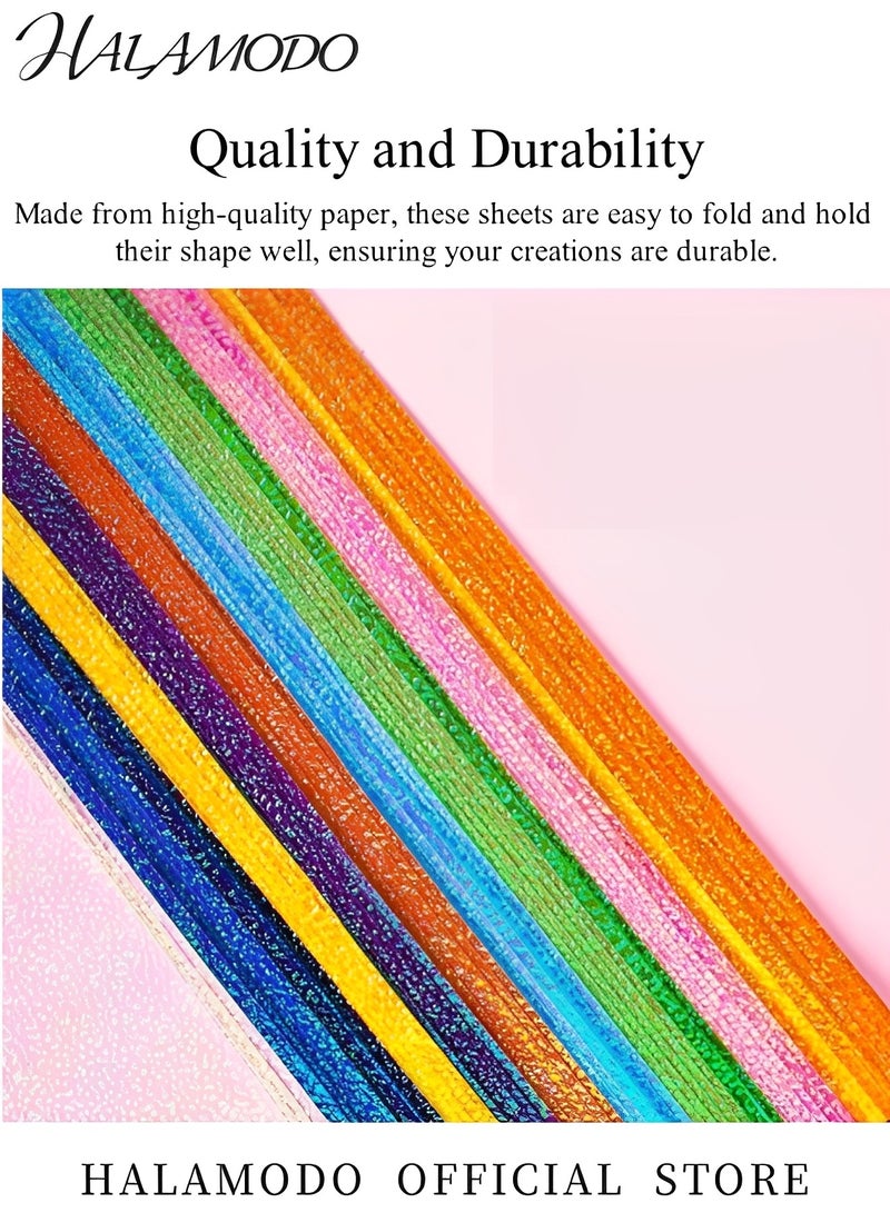 HALAMODO 50 Sheets Origami Paper 10 Colors Shiny Origami Paper Square Iridescent Paper Origami Paper Decoration Paper for Crane Stars Airplanes Planes Animals Kids Arts and DIY Crafts - Image 4