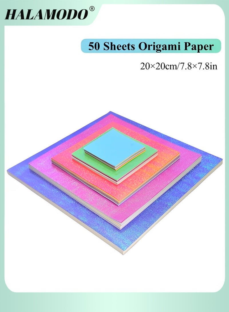 HALAMODO 50 Sheets Origami Paper 10 Colors Shiny Origami Paper Square Iridescent Paper Origami Paper Decoration Paper for Crane Stars Airplanes Planes Animals Kids Arts and DIY Crafts - Image 1