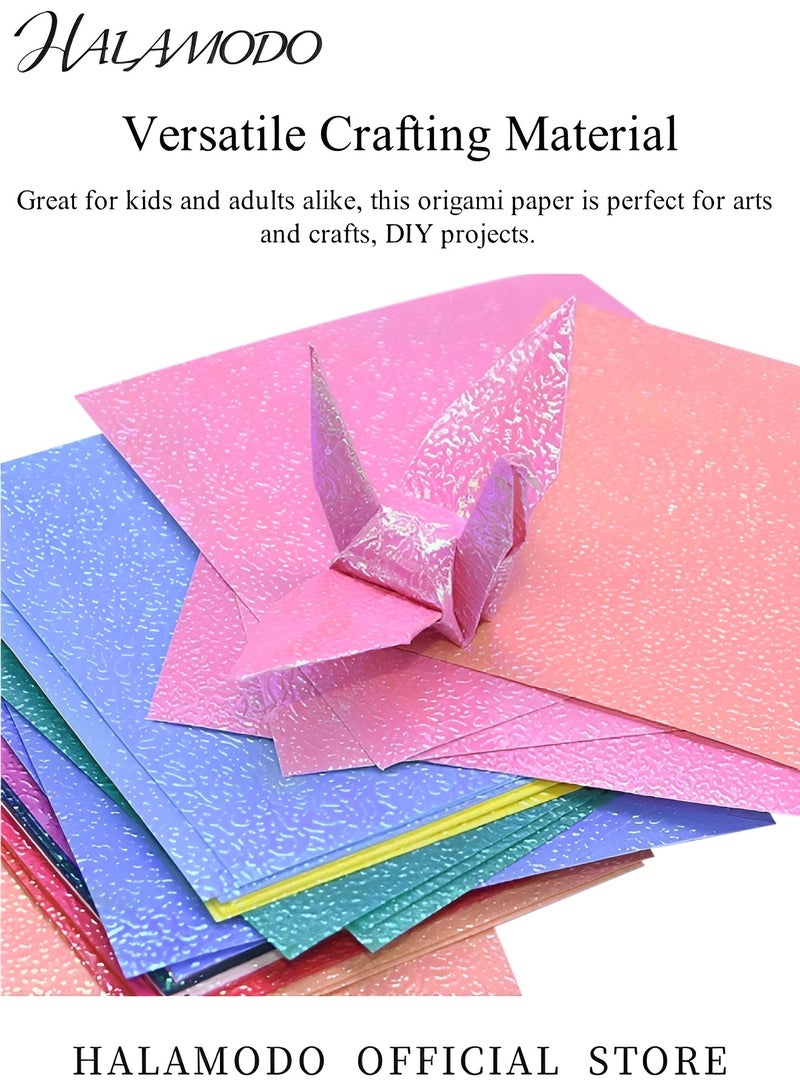 HALAMODO 50 Sheets Origami Paper 10 Colors Shiny Origami Paper Square Iridescent Paper Origami Paper Decoration Paper for Crane Stars Airplanes Planes Animals Kids Arts and DIY Crafts - Image 3