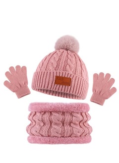 Furtey Kids Hat Scarf Gloves Set, Kids Winter Beanie Hat Scarf Gloves Set with Knit Thick Warm Fleece Lined for 2-6 Years Old, Pink  - Image 1