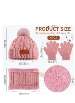 Furtey Kids Hat Scarf Gloves Set, Kids Winter Beanie Hat Scarf Gloves Set with Knit Thick Warm Fleece Lined for 2-6 Years Old, Pink  - Image 2