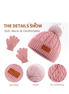 Furtey Kids Hat Scarf Gloves Set, Kids Winter Beanie Hat Scarf Gloves Set with Knit Thick Warm Fleece Lined for 2-6 Years Old, Pink  - Image 3