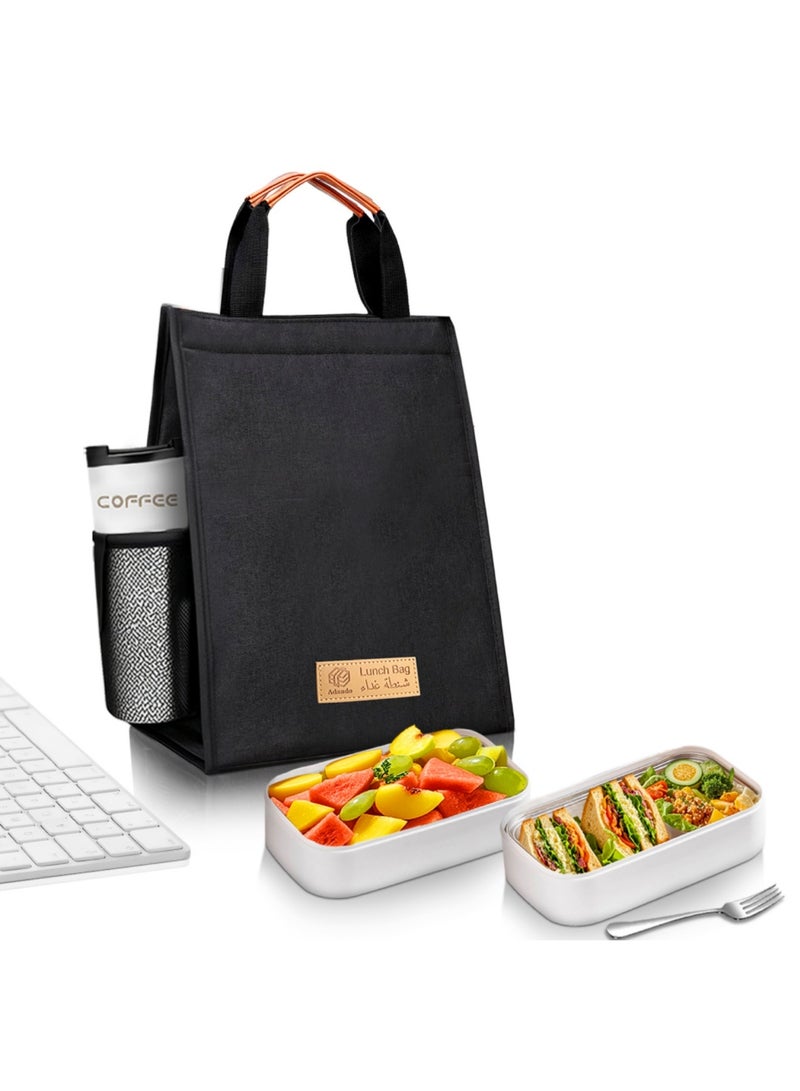 Adando Lunch Bag Insulated Lunch Bag 600D Oxford Cloth Reusable Waterproof Cooler Lunch Bag for Adult Kids Portable Large Bento Tote for Office, Work, School, Picnic, Fishing, Hiking Travel (Black) - Image 1