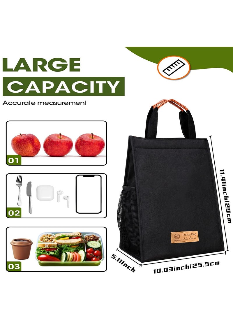 Adando Lunch Bag Insulated Lunch Bag 600D Oxford Cloth Reusable Waterproof Cooler Lunch Bag for Adult Kids Portable Large Bento Tote for Office, Work, School, Picnic, Fishing, Hiking Travel (Black) - Image 2