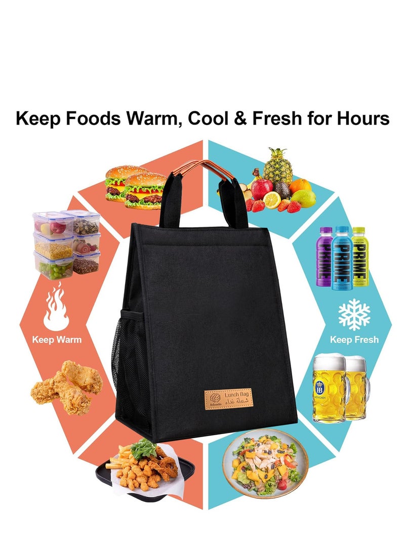 Adando Lunch Bag Insulated Lunch Bag 600D Oxford Cloth Reusable Waterproof Cooler Lunch Bag for Adult Kids Portable Large Bento Tote for Office, Work, School, Picnic, Fishing, Hiking Travel (Black) - Image 4