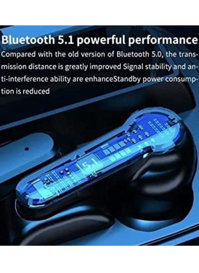 BSNL - TWS M19 Super Bass Sports Earbuds Touch Control Sports Earbuds, Wireless Earbuds, Noise Reduction Earbuds with Latest 5.1 Bluetooth, Built-in Charging Case, Power Bank and Flashlight Black - Image 1