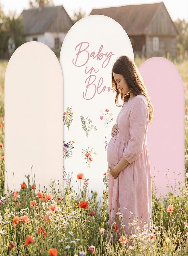 Chunful 3 Pcs Baby Shower Arch Backdrop Cover Baby in Bloom Photo Background Decor 2-Sided Round Top Cute Wildflower Backdrop Arch Cover for Bridal Shower Birthday Party Decoration(Pink-Light Yellow) - Image 2