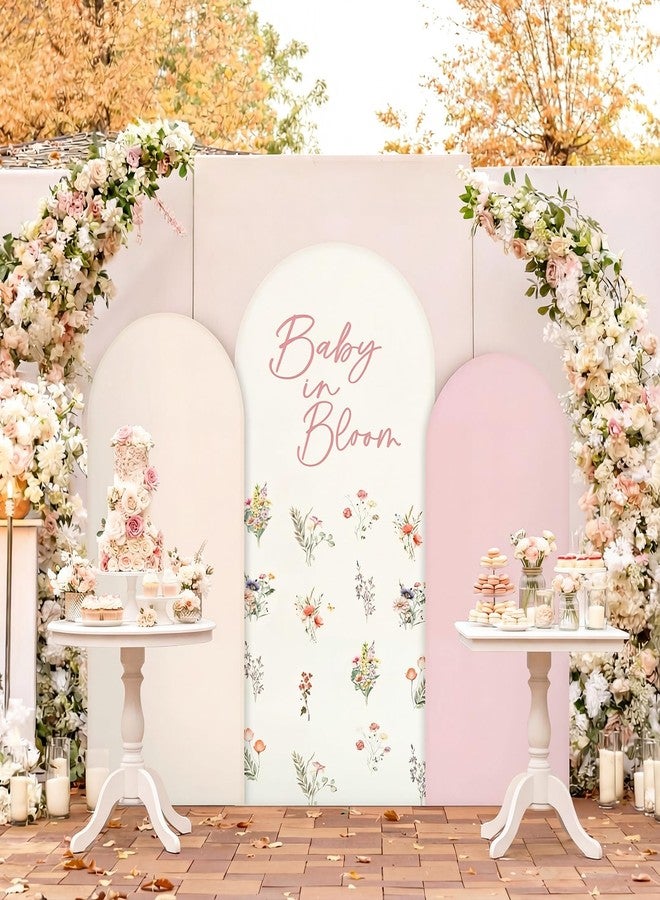 Chunful 3 Pcs Baby Shower Arch Backdrop Cover Baby in Bloom Photo Background Decor 2-Sided Round Top Cute Wildflower Backdrop Arch Cover for Bridal Shower Birthday Party Decoration(Pink-Light Yellow) - Image 5