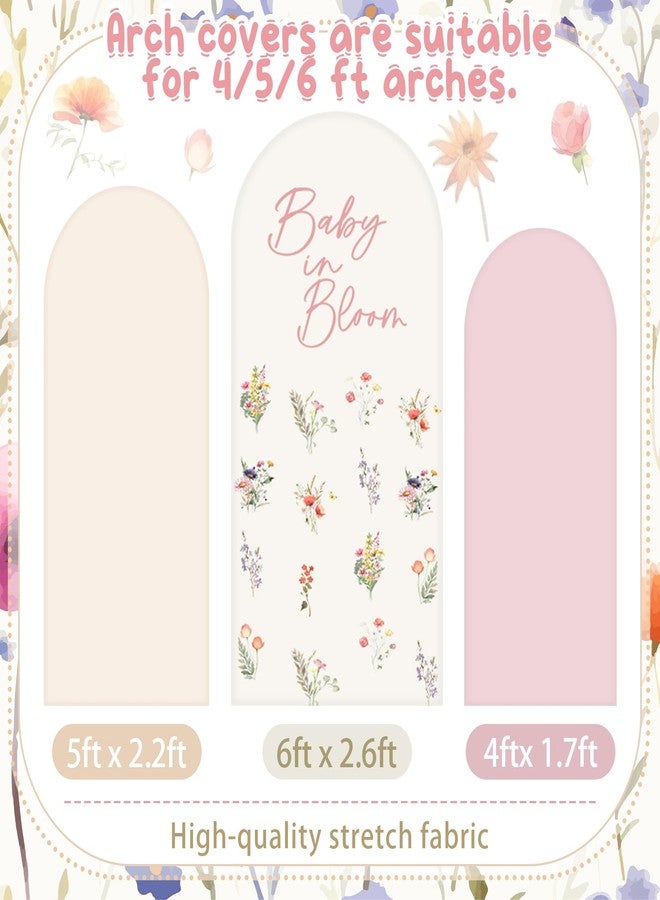 Chunful 3 Pcs Baby Shower Arch Backdrop Cover Baby in Bloom Photo Background Decor 2-Sided Round Top Cute Wildflower Backdrop Arch Cover for Bridal Shower Birthday Party Decoration(Pink-Light Yellow) - Image 3