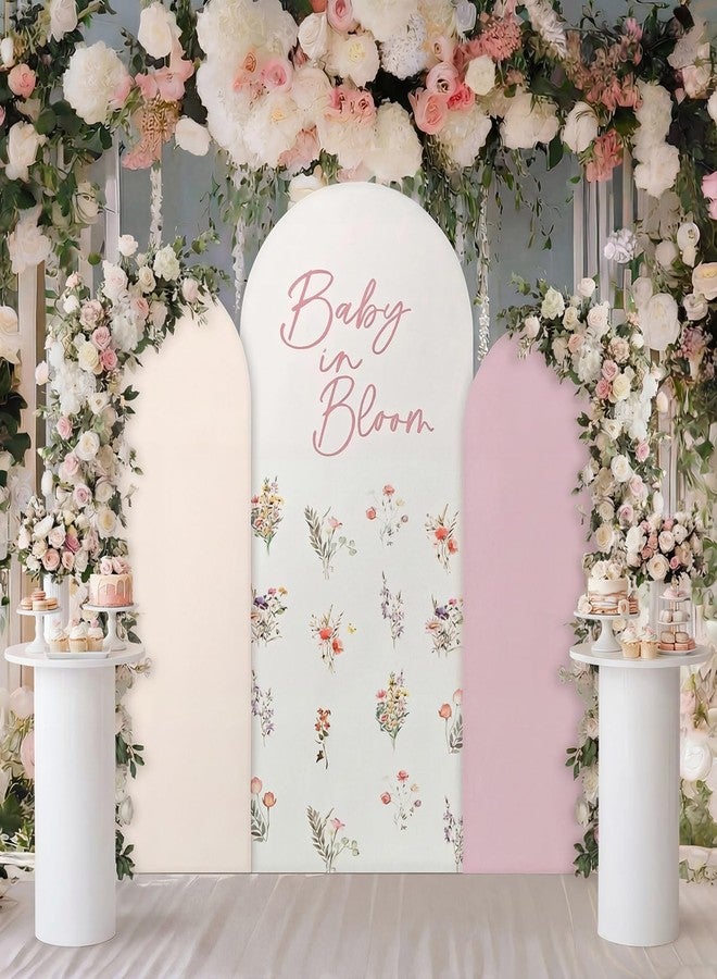 Chunful 3 Pcs Baby Shower Arch Backdrop Cover Baby in Bloom Photo Background Decor 2-Sided Round Top Cute Wildflower Backdrop Arch Cover for Bridal Shower Birthday Party Decoration(Pink-Light Yellow) - Image 1