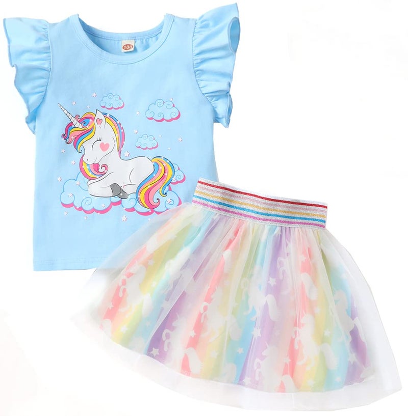 RETSUGO Toddler Girls 2pc Skirt Set Summer Pony Outfit Kids Unicorn Birthday Party Shirt Rainbow Tulle Skirts Tutu Dresses 23 Years3t