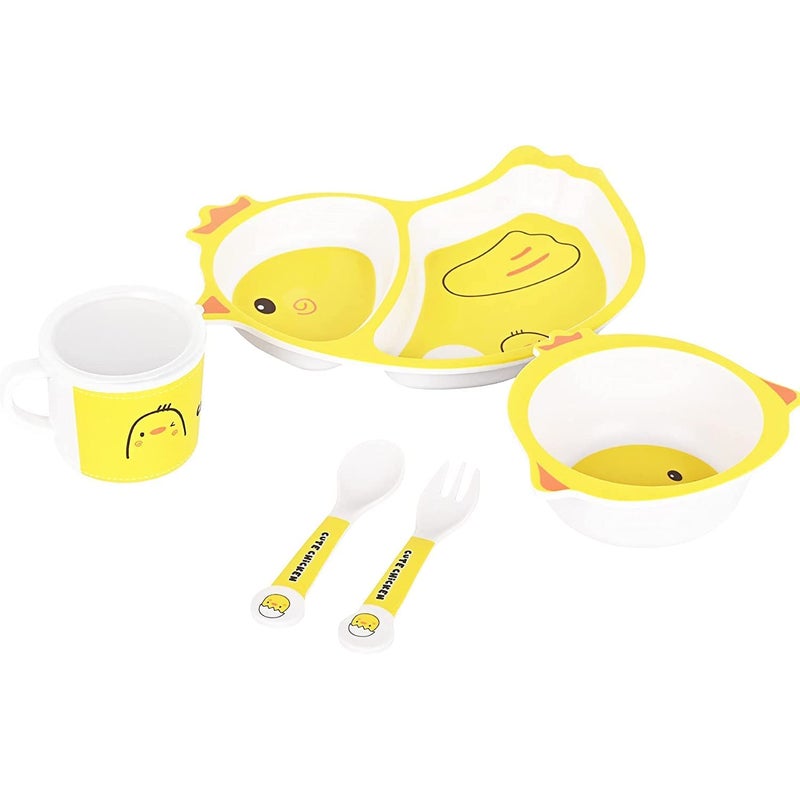 Dherik Tradworld Eco-Friendly Bamboo Fibre Kids 5 Pc Dinner Set - Chirpy Chick Animal Kids Dinner Set |Kid's Favorite Dinner Set - Image 3