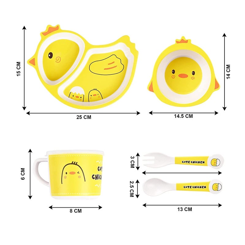 Dherik Tradworld Eco-Friendly Bamboo Fibre Kids 5 Pc Dinner Set - Chirpy Chick Animal Kids Dinner Set |Kid's Favorite Dinner Set - Image 2