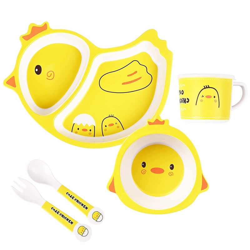 Dherik Tradworld Eco-Friendly Bamboo Fibre Kids 5 Pc Dinner Set - Chirpy Chick Animal Kids Dinner Set |Kid's Favorite Dinner Set - Image 1