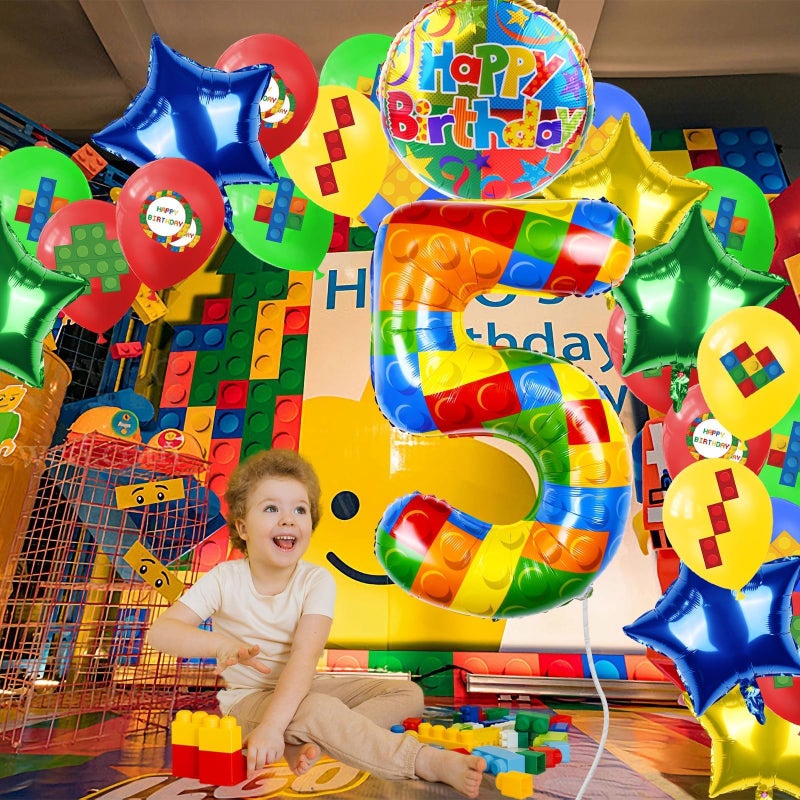 AXBMM 40 Inch Building Block Number Balloon Colorful Block Foil Balloons Block Themed Big Helium Numbers for Girls Boys Party Decorations - Image 3