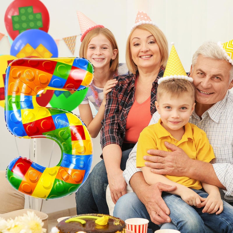 AXBMM 40 Inch Building Block Number Balloon Colorful Block Foil Balloons Block Themed Big Helium Numbers for Girls Boys Party Decorations - Image 5