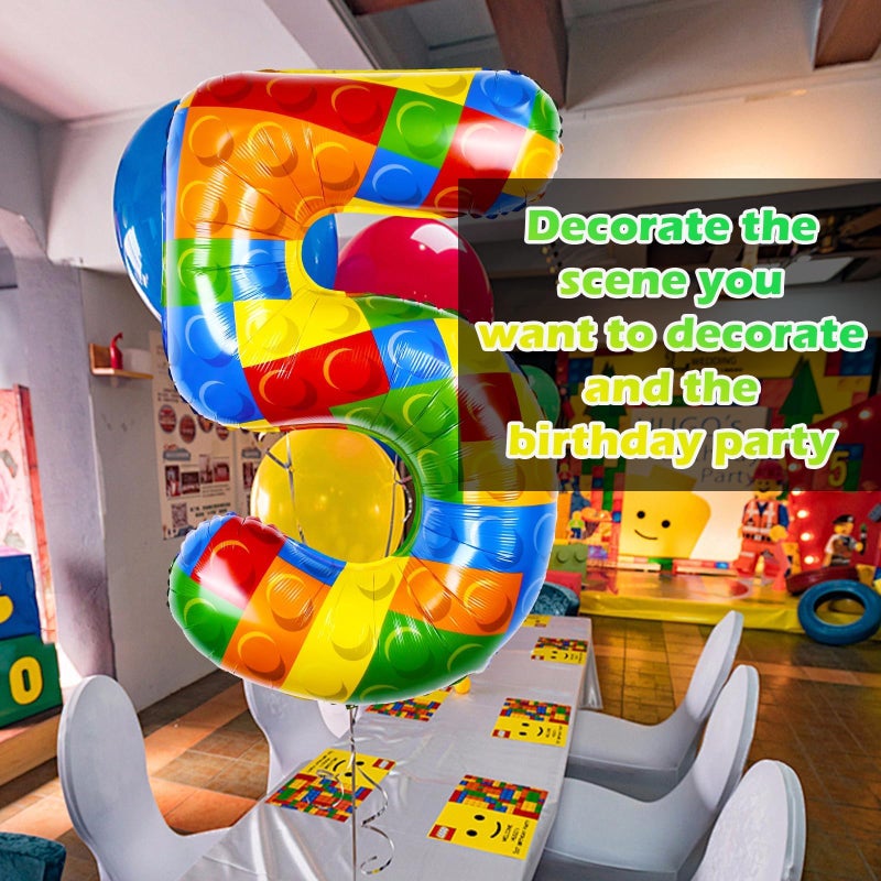 AXBMM 40 Inch Building Block Number Balloon Colorful Block Foil Balloons Block Themed Big Helium Numbers for Girls Boys Party Decorations - Image 4
