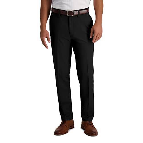 Haggar Men's Cool 18 Pro Slim Fit Flat Front Casual Pant, Rich Black, 33Wx30L - Image 1