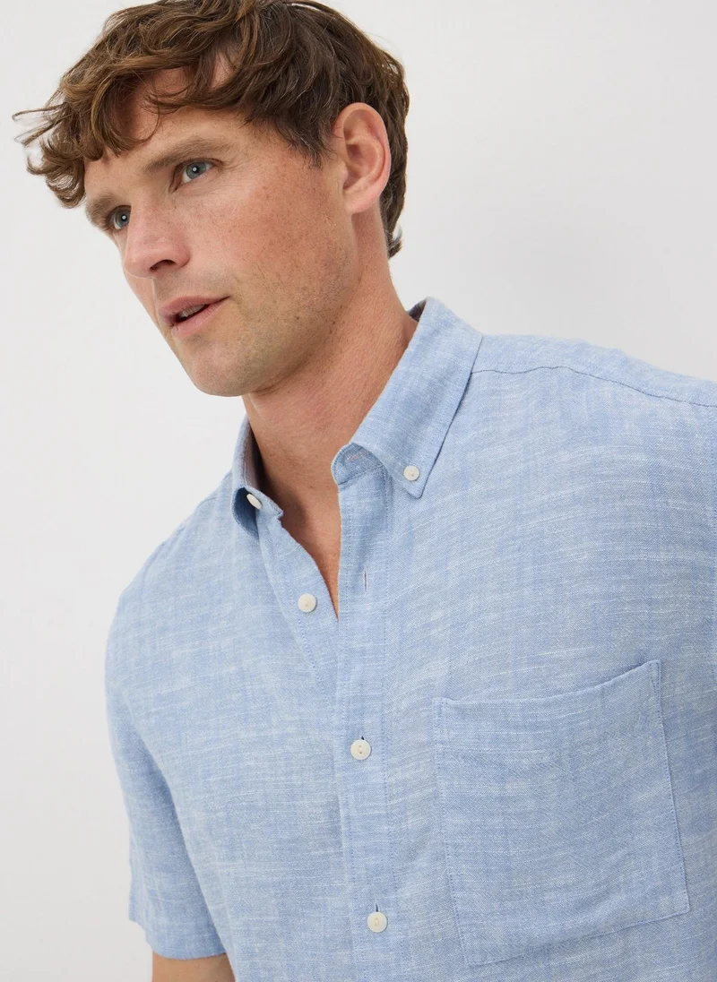 Matalan Blue Linen Blend Dye Shirt
