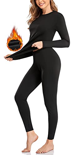 SIMIYA Thermal Underwear Set for Women Long Johns with Fleece Lined Long Sleeves Base Layer Set Top Bottom Black - Image 5