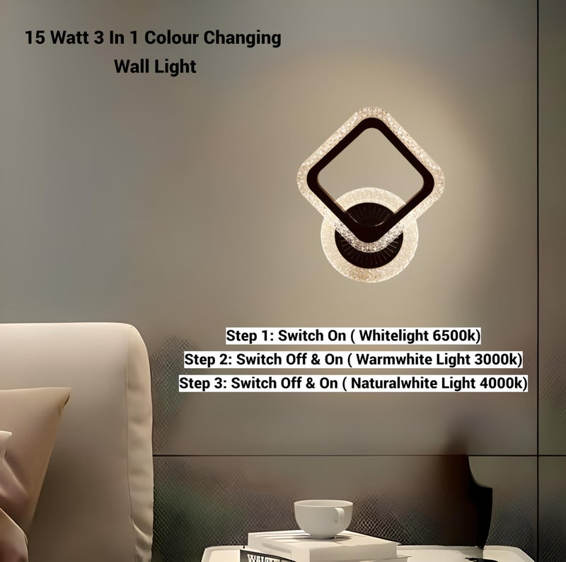 FILLISKA Luxurious Acrylic Crystal Wall Lamp with Adjustable Colour Changing Function, Elegant Finish (Black CrystalSquare-702)(1 Year Warranty) - Image 3