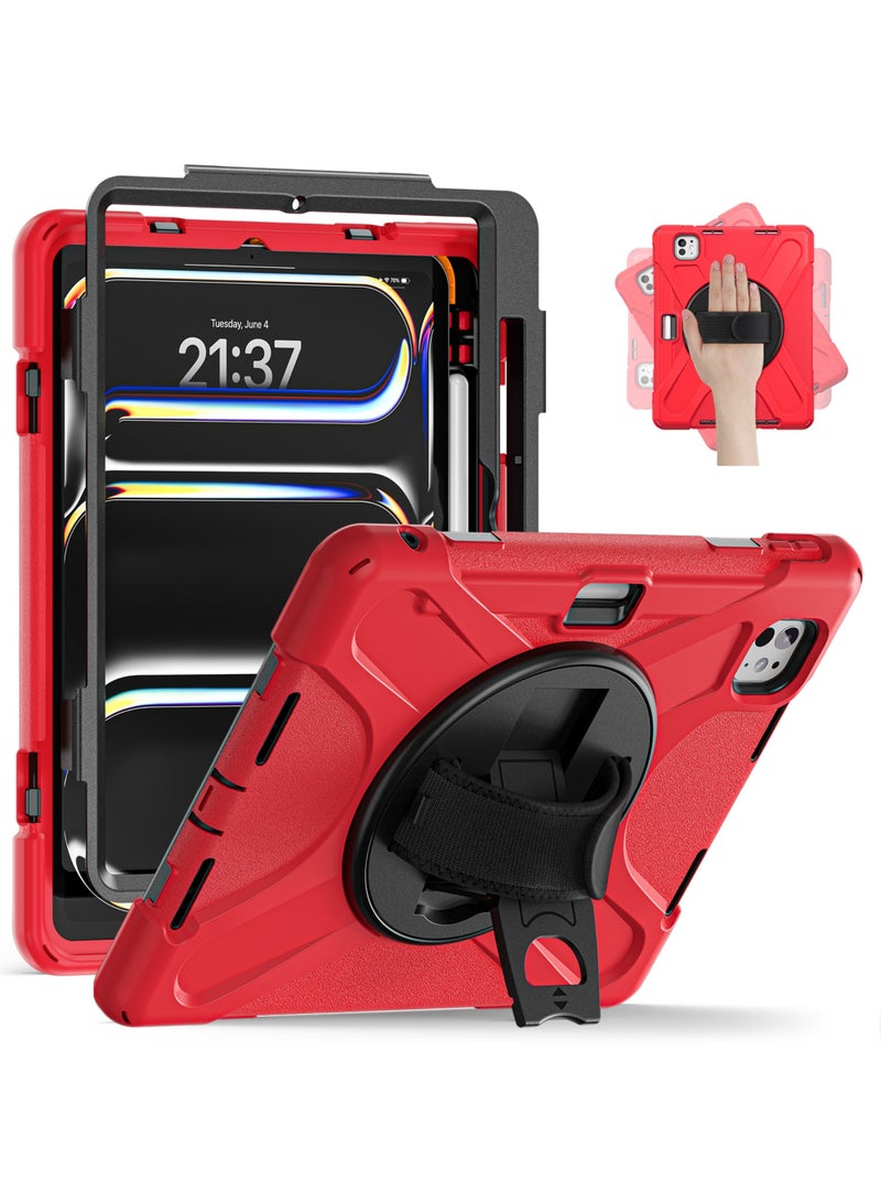 Rock Pow Case for iPad Pro 11-inch (2024) M4 Chip Model A2836 A2837 Heavy Duty Rugged Durability Silicone Tablet Cover with 360° Rotating Hand Strap Foldable Hidden Stand & Shoulder Strap - Image 1