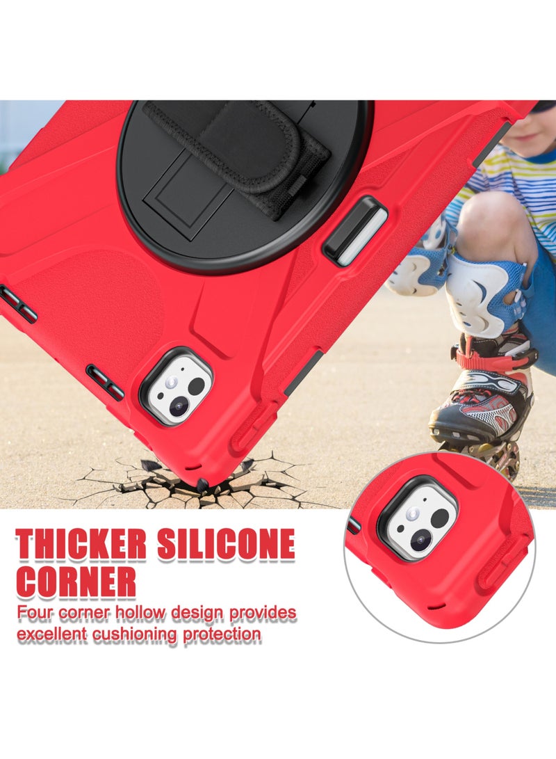 Rock Pow Case for iPad Pro 11-inch (2024) M4 Chip Model A2836 A2837 Heavy Duty Rugged Durability Silicone Tablet Cover with 360° Rotating Hand Strap Foldable Hidden Stand & Shoulder Strap - Image 3