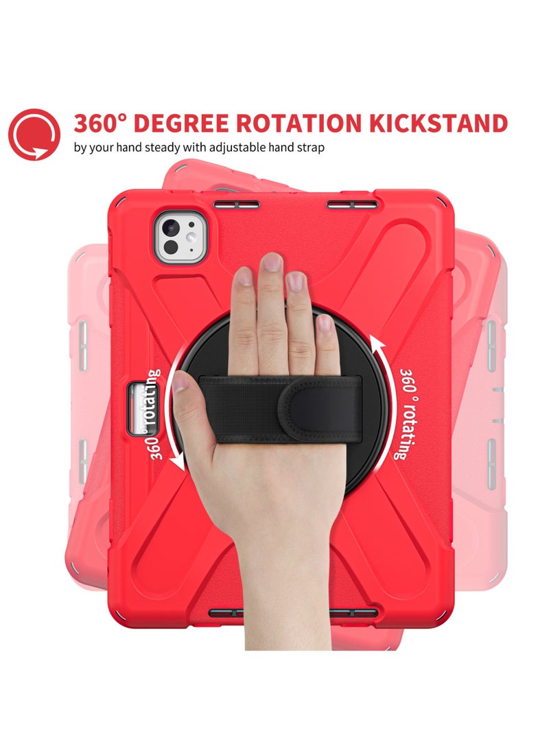 Rock Pow Case for iPad Pro 11-inch (2024) M4 Chip Model A2836 A2837 Heavy Duty Rugged Durability Silicone Tablet Cover with 360° Rotating Hand Strap Foldable Hidden Stand & Shoulder Strap - Image 4