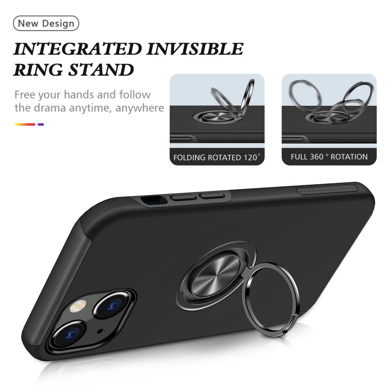 HuHa Case Cover For iPhone 13 mini Magnetic Ring Kickstand Shockproof Phone Case (Black) - Image 3