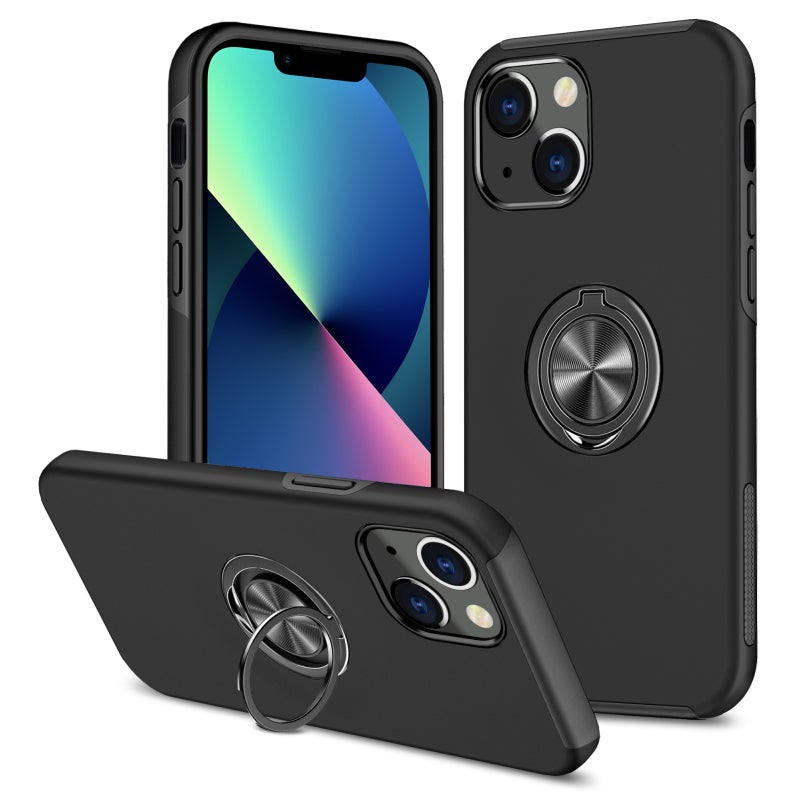 HuHa Case Cover For iPhone 13 mini Magnetic Ring Kickstand Shockproof Phone Case (Black) - Image 1