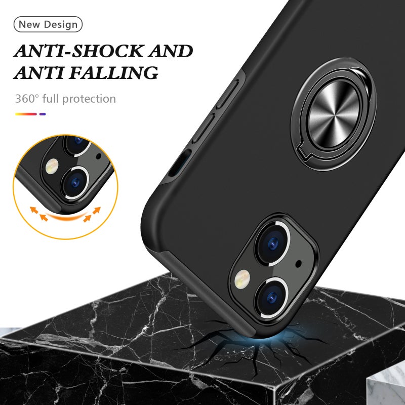 HuHa Case Cover For iPhone 13 mini Magnetic Ring Kickstand Shockproof Phone Case (Black) - Image 4