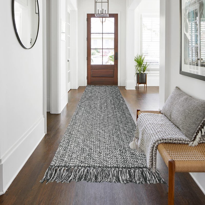 Collive Long Hallway Runner Rug 2.6' x 8'  Washable Runner Indoor Entryway Rug  Grey/Cream Braided Woven Kitchen Runner Rugs Low-Profile Front Door Floor Carpet for Laundry Room Bedroom Doorway - Image 2