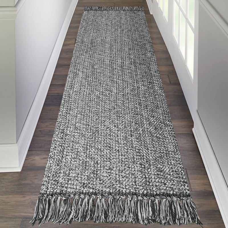 Collive Long Hallway Runner Rug 2.6' x 8'  Washable Runner Indoor Entryway Rug  Grey/Cream Braided Woven Kitchen Runner Rugs Low-Profile Front Door Floor Carpet for Laundry Room Bedroom Doorway - Image 1