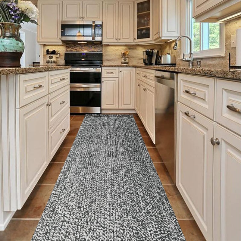 Collive Long Hallway Runner Rug 2.6' x 8'  Washable Runner Indoor Entryway Rug  Grey/Cream Braided Woven Kitchen Runner Rugs Low-Profile Front Door Floor Carpet for Laundry Room Bedroom Doorway - Image 5