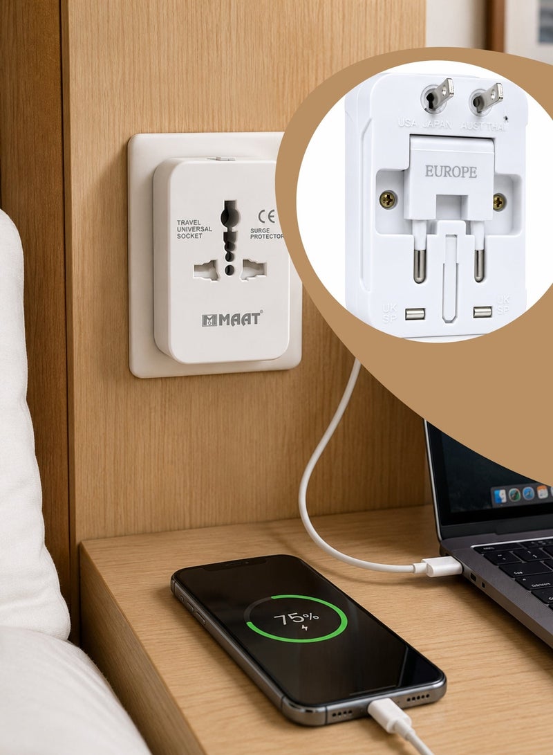 MAAT High Quality Worldwide Universal Travel Adapter with Surge Protection, All-in-One International Power Plug Converter for Europe, UK, USA, Japan, Australia & Asia, Compact Universal Travel Adapter for 150+ Countries, Model MET-722 - Image 5