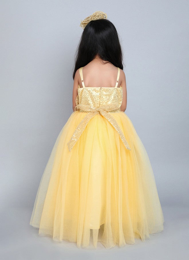 PinkChick Yellow Ruffled Net Fit & Flare Dress for Girls - Image 5