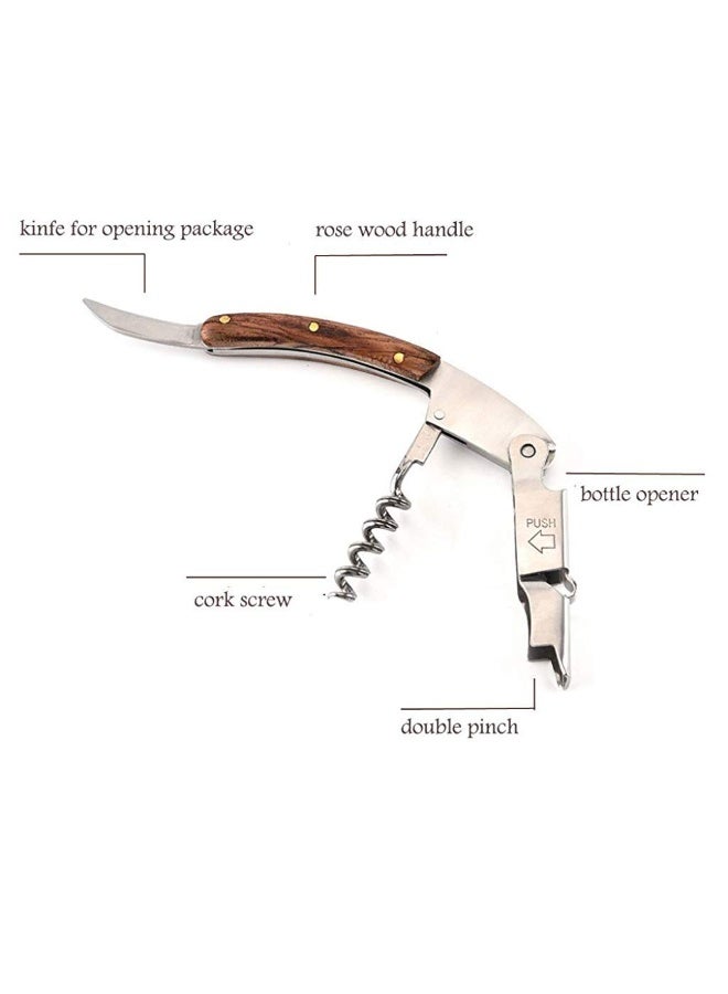 ليمون فتحة النبيذ، مع حقيبة جلدية، مقبض خشبي مزدوج المفصل من الفولاذ المقاوم للصدأ، برغي زجاجة البيرة مفتاح زجاجة. - Image 4