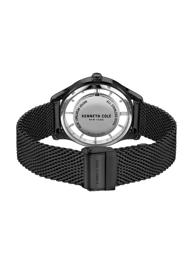 Kenneth Cole New York ساعة أنالوج للرجال بقرص أزرق وحزام جلد أسود بتصميم كلاسيكي حديث - 42 مم - Image 3