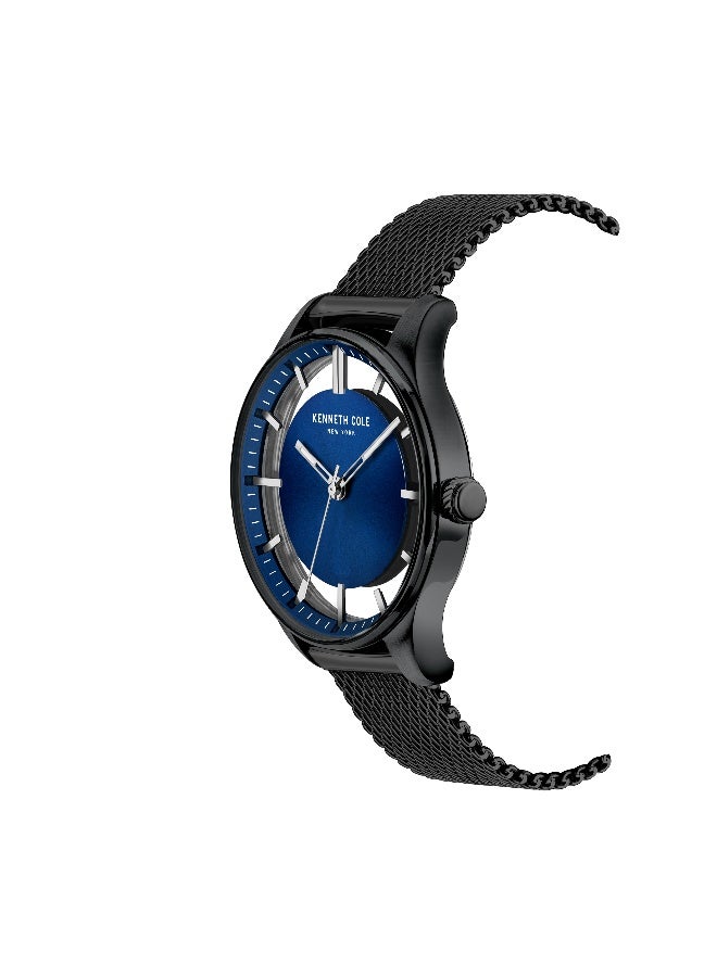 Kenneth Cole New York ساعة أنالوج للرجال بقرص أزرق وحزام جلد أسود بتصميم كلاسيكي حديث - 42 مم - Image 2