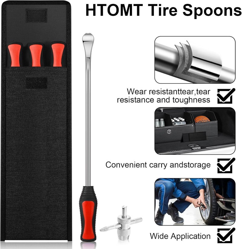 HTOMT 14.5" Tire Spoon Kit, 26pcs Tire Changing Tool for Motorcycle Dirt Bike Lawn Tractor Bicycle, Motorcycle Tire Changer Tire Removal Tool with 3pcs Rim Covers 6pcs Valve Tool Valve Cores - Image 3